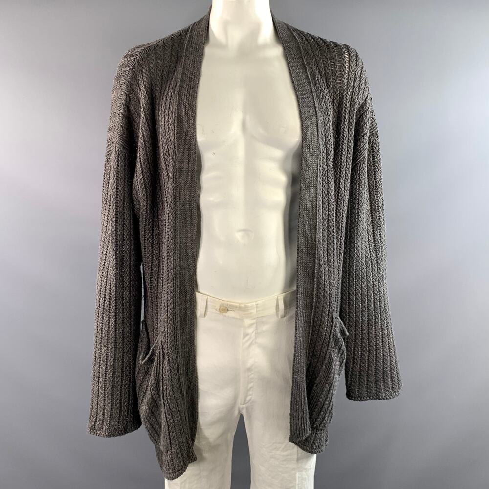 MR P. Size L Grey Knit Linen Shawl Cardigan